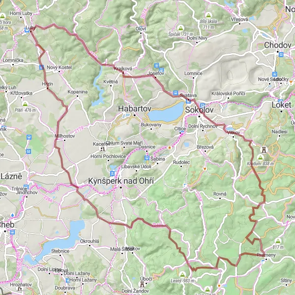 Mapa miniatúra "Adventúrna gravel trasa plná dobrodružstva" cyklistická inšpirácia v Severozápad, Czech Republic. Vygenerované cyklistickým plánovačom trás Tarmacs.app