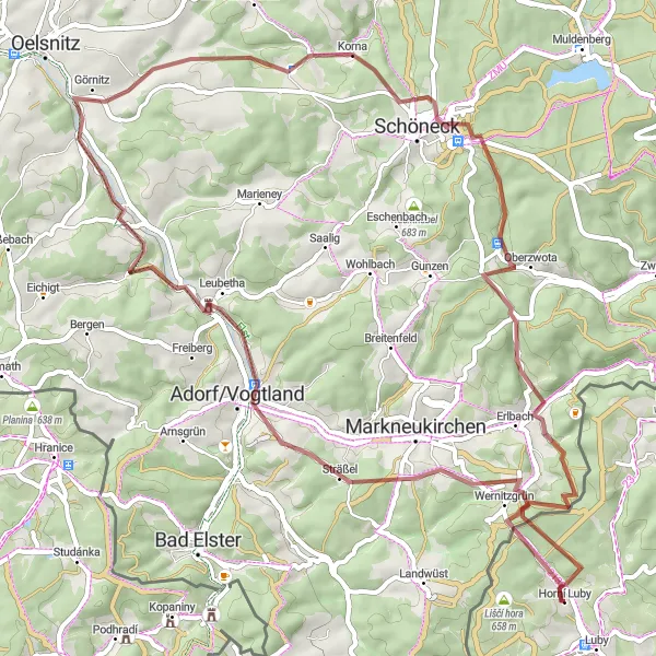 Miniaturní mapa "Gravelový okruh přes Moritzberg" inspirace pro cyklisty v oblasti Severozápad, Czech Republic. Vytvořeno pomocí plánovače tras Tarmacs.app