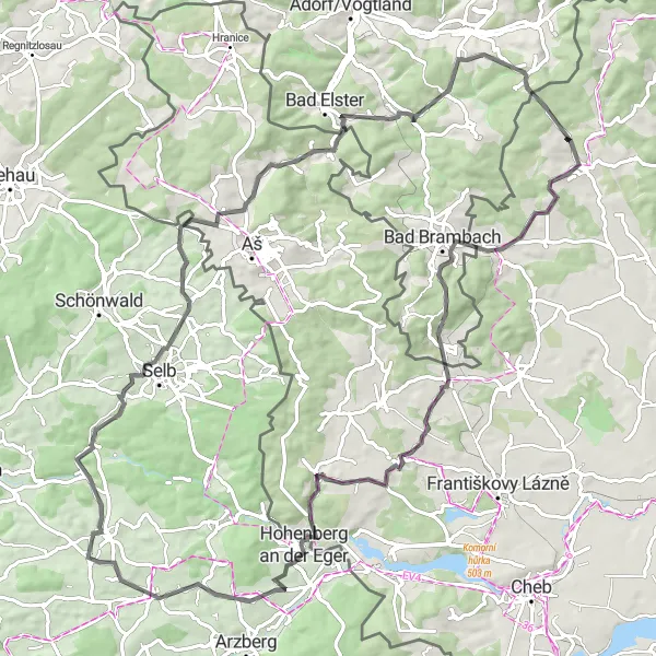 Miniaturní mapa "Road Trasa okolo Kozince" inspirace pro cyklisty v oblasti Severozápad, Czech Republic. Vytvořeno pomocí plánovače tras Tarmacs.app
