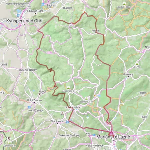 Mapa miniatúra "Gravelový okruh Lázně Kynžvart" cyklistická inšpirácia v Severozápad, Czech Republic. Vygenerované cyklistickým plánovačom trás Tarmacs.app