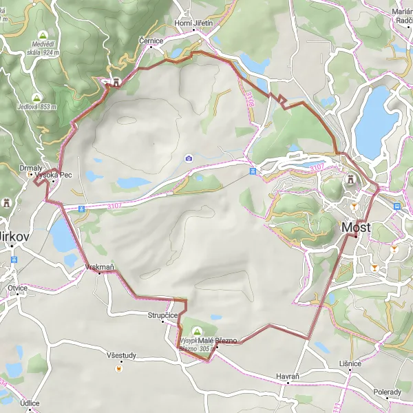 Karten-Miniaturansicht der Radinspiration "Gravelroute um Most" in Severozápad, Czech Republic. Erstellt vom Tarmacs.app-Routenplaner für Radtouren