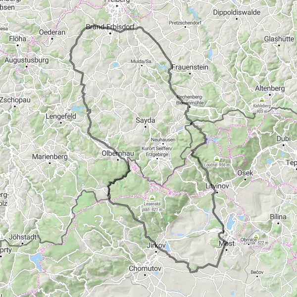 Karten-Miniaturansicht der Radinspiration "Bergige Herausforderung" in Severozápad, Czech Republic. Erstellt vom Tarmacs.app-Routenplaner für Radtouren