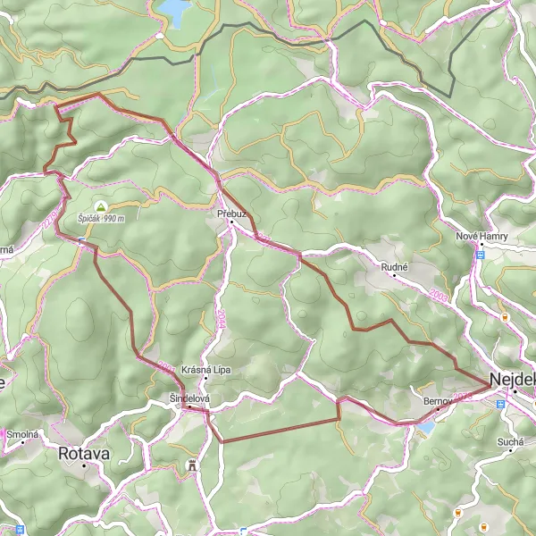 Map miniature of "Šindelová Gravel Loop via Rolava and Šišák" cycling inspiration in Severozápad, Czech Republic. Generated by Tarmacs.app cycling route planner
