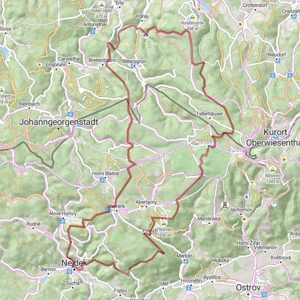 Miniaturní mapa "Gravel Riedelfelsen Circuit" inspirace pro cyklisty v oblasti Severozápad, Czech Republic. Vytvořeno pomocí plánovače tras Tarmacs.app