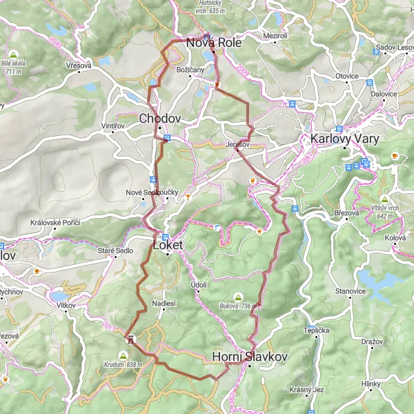 Miniaturní mapa "Gravelová trasa kolem Horního Slavkova" inspirace pro cyklisty v oblasti Severozápad, Czech Republic. Vytvořeno pomocí plánovače tras Tarmacs.app