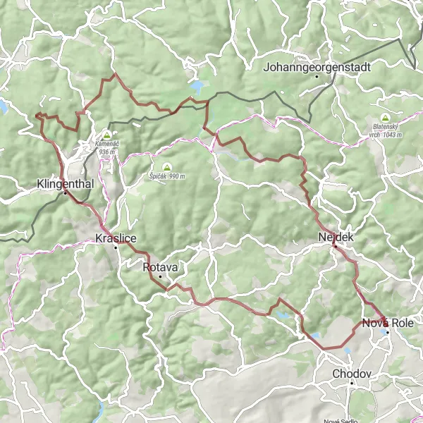 Mapa miniatúra "Gravel Turistická okružná trasa cez Větrník" cyklistická inšpirácia v Severozápad, Czech Republic. Vygenerované cyklistickým plánovačom trás Tarmacs.app