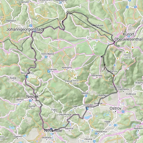 Karten-Miniaturansicht der Radinspiration "Rund um Nová Role" in Severozápad, Czech Republic. Erstellt vom Tarmacs.app-Routenplaner für Radtouren