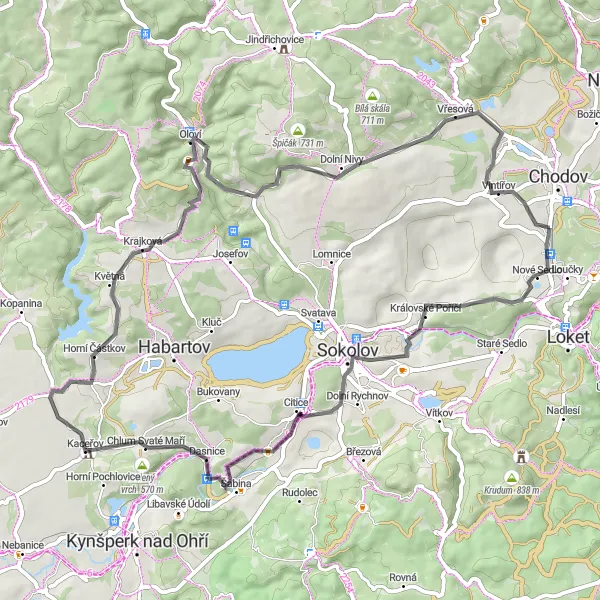 Map miniature of "Hard Hill Loop" cycling inspiration in Severozápad, Czech Republic. Generated by Tarmacs.app cycling route planner