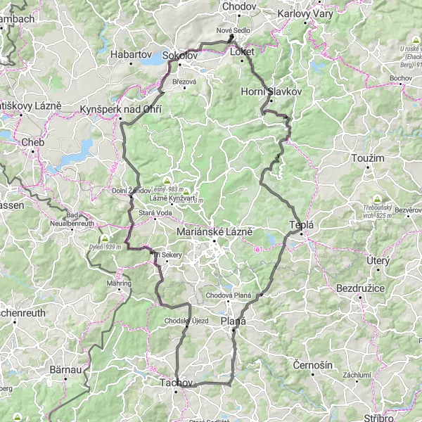 Miniaturní mapa "Okruh kolem Nového Sedla a okolí" inspirace pro cyklisty v oblasti Severozápad, Czech Republic. Vytvořeno pomocí plánovače tras Tarmacs.app