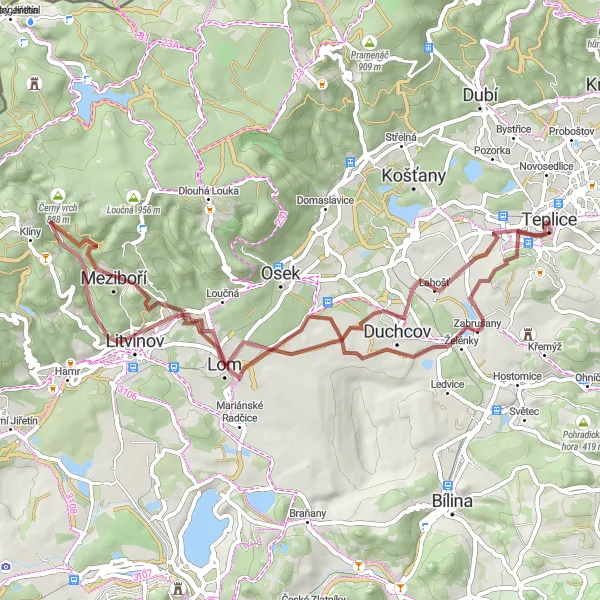 Map miniature of "Zabrušany, Liptická vyhlídka, and John the Babtist lookout tower" cycling inspiration in Severozápad, Czech Republic. Generated by Tarmacs.app cycling route planner