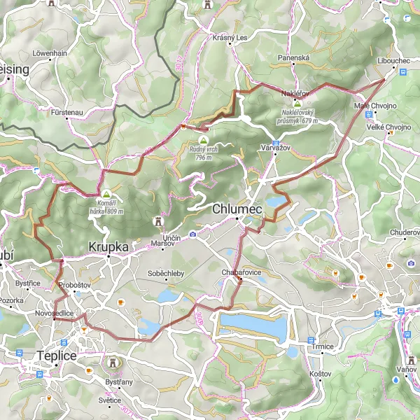 Map miniature of "The Gravel Delight" cycling inspiration in Severozápad, Czech Republic. Generated by Tarmacs.app cycling route planner