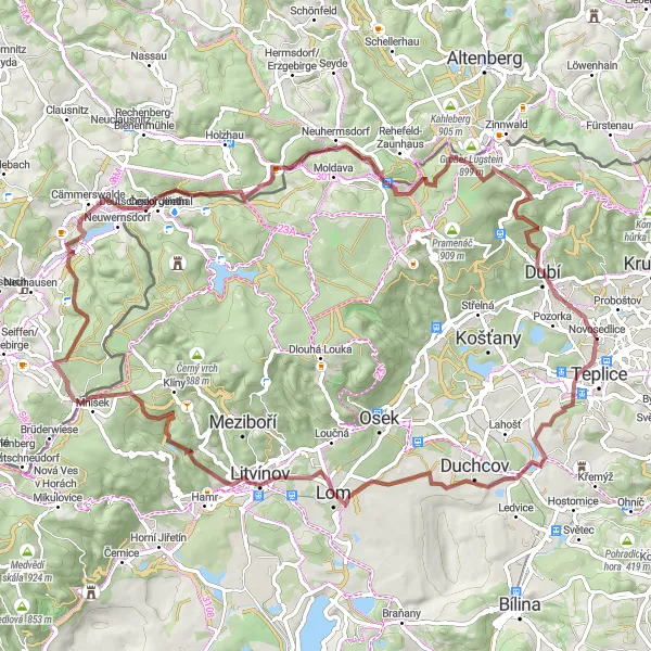 Map miniature of "The Gravel Adventure" cycling inspiration in Severozápad, Czech Republic. Generated by Tarmacs.app cycling route planner