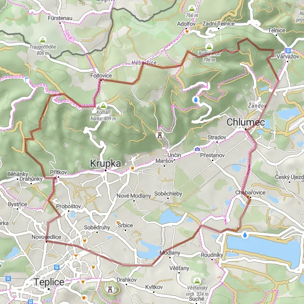 Mapa miniatúra "Ride Through Rudný Vrch and Doubravka" cyklistická inšpirácia v Severozápad, Czech Republic. Vygenerované cyklistickým plánovačom trás Tarmacs.app