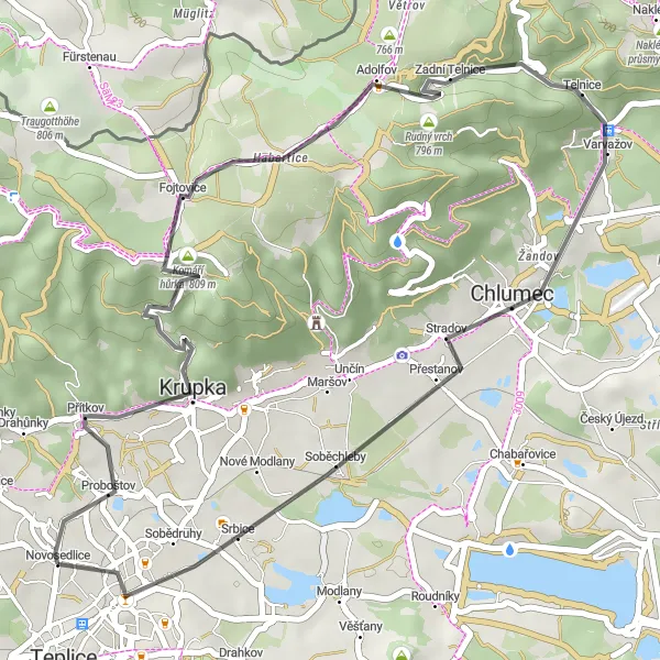 Map miniature of "The Krupka Adventure" cycling inspiration in Severozápad, Czech Republic. Generated by Tarmacs.app cycling route planner