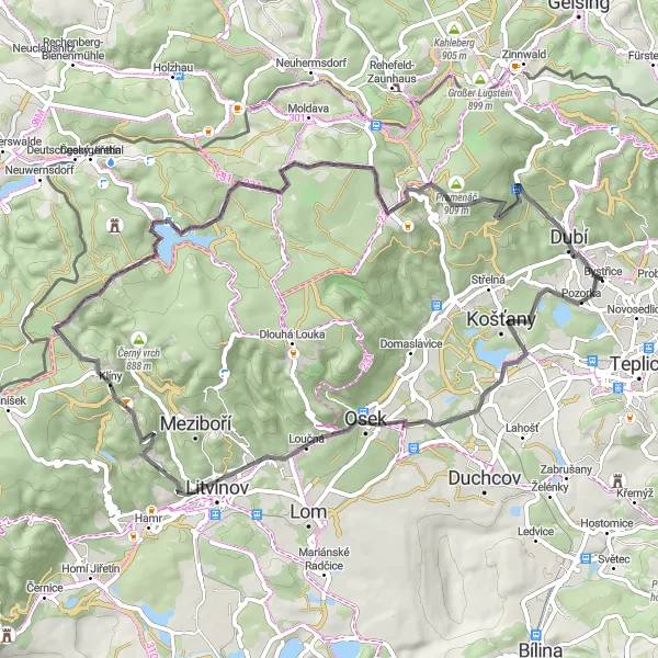 Mapa miniatúra "Cyklotrasa Pozorka - Dubí" cyklistická inšpirácia v Severozápad, Czech Republic. Vygenerované cyklistickým plánovačom trás Tarmacs.app