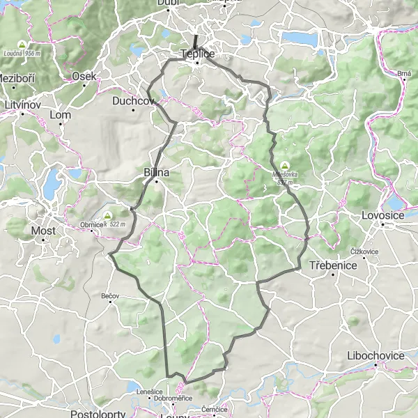 Map miniature of "The Kupa Circuit" cycling inspiration in Severozápad, Czech Republic. Generated by Tarmacs.app cycling route planner