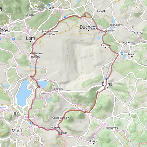 Map miniature of "Exploring the Charm of Obrnice" cycling inspiration in Severozápad, Czech Republic. Generated by Tarmacs.app cycling route planner