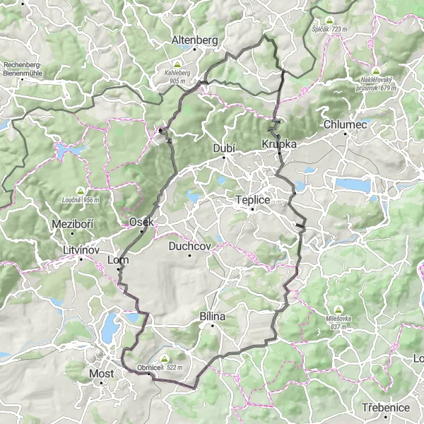 Karten-Miniaturansicht der Radinspiration "Rundfahrradroute von Obrnice nach Obrnice" in Severozápad, Czech Republic. Erstellt vom Tarmacs.app-Routenplaner für Radtouren