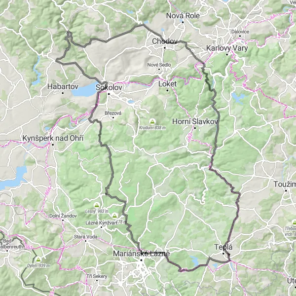 Map miniature of "Oloví Epic Road Trip" cycling inspiration in Severozápad, Czech Republic. Generated by Tarmacs.app cycling route planner