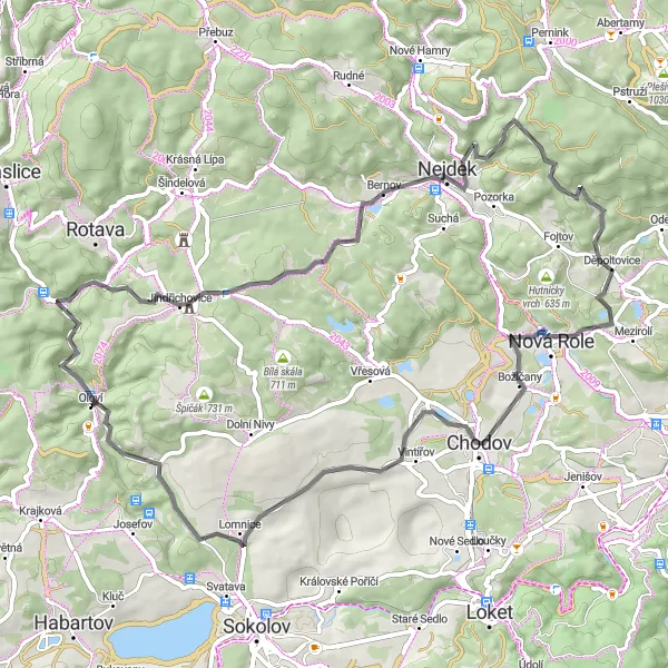 Miniaturní mapa "Okruh kolem Oloví - Road" inspirace pro cyklisty v oblasti Severozápad, Czech Republic. Vytvořeno pomocí plánovače tras Tarmacs.app