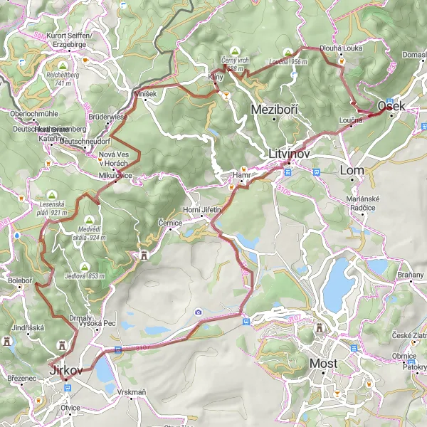 Map miniature of "Off-Road Excursion near Osek" cycling inspiration in Severozápad, Czech Republic. Generated by Tarmacs.app cycling route planner