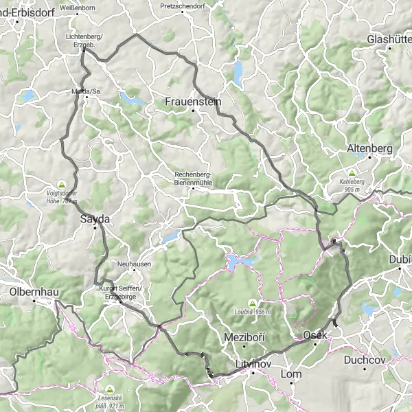 Map miniature of "Ultimate Road Cycling Challenge near Osek" cycling inspiration in Severozápad, Czech Republic. Generated by Tarmacs.app cycling route planner