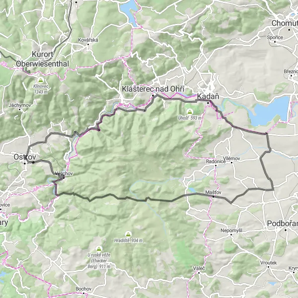 Mapa miniatúra "Historický výlet po okolí Ostrova" cyklistická inšpirácia v Severozápad, Czech Republic. Vygenerované cyklistickým plánovačom trás Tarmacs.app