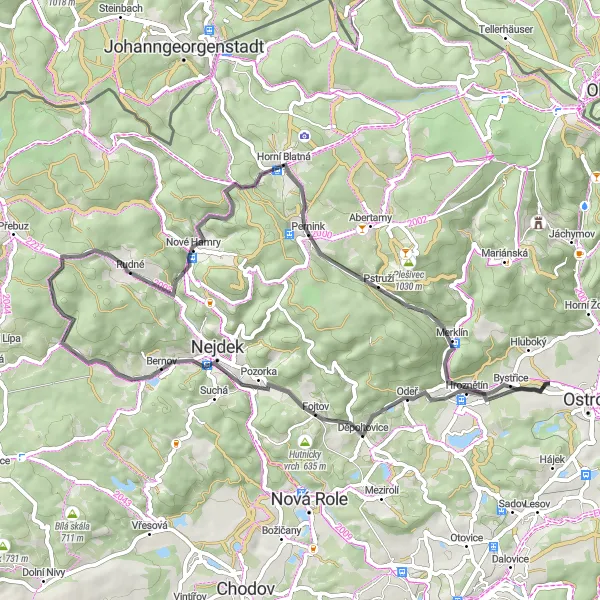 Map miniature of "Ostrov Cycling Adventure" cycling inspiration in Severozápad, Czech Republic. Generated by Tarmacs.app cycling route planner