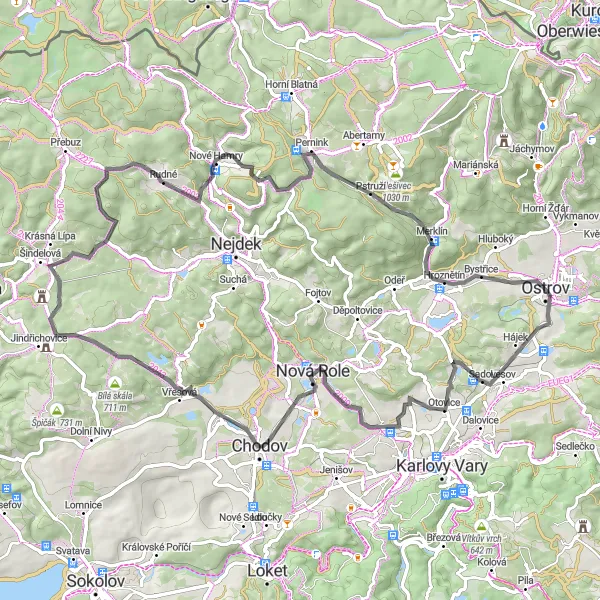 Map miniature of "The Western Bohemia Highlights" cycling inspiration in Severozápad, Czech Republic. Generated by Tarmacs.app cycling route planner