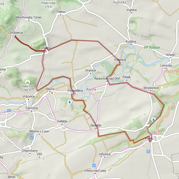 Map miniature of "Short Gravel Escape" cycling inspiration in Severozápad, Czech Republic. Generated by Tarmacs.app cycling route planner