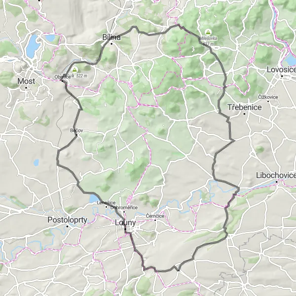 Map miniature of "Cycling through the Heart of Severozápad" cycling inspiration in Severozápad, Czech Republic. Generated by Tarmacs.app cycling route planner