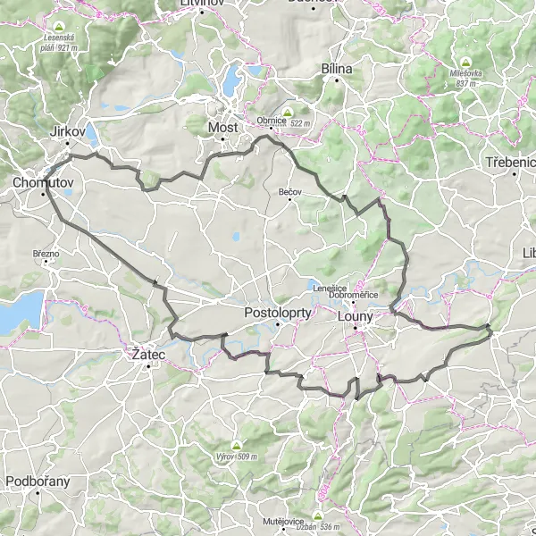 Map miniature of "Scenic Peruc Loop" cycling inspiration in Severozápad, Czech Republic. Generated by Tarmacs.app cycling route planner