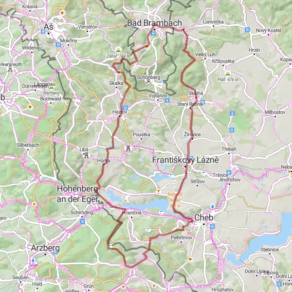 Mapa miniatúra "Gravel trasa k Bad Brambachu" cyklistická inšpirácia v Severozápad, Czech Republic. Vygenerované cyklistickým plánovačom trás Tarmacs.app