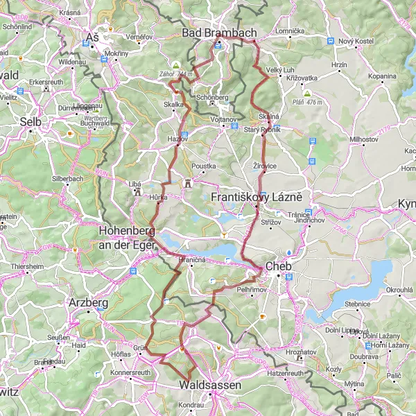 Map miniature of "Gravel Adventure through Plesná and Beyond" cycling inspiration in Severozápad, Czech Republic. Generated by Tarmacs.app cycling route planner