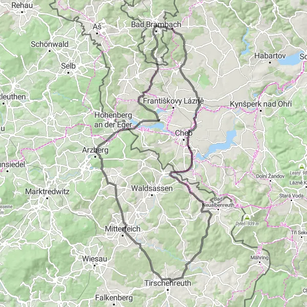 Mapa miniatúra "Kolem Plesné na silnici" cyklistická inšpirácia v Severozápad, Czech Republic. Vygenerované cyklistickým plánovačom trás Tarmacs.app