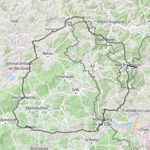 Miniaturní mapa "Okružní cesta kolem Plesné (silnice)" inspirace pro cyklisty v oblasti Severozápad, Czech Republic. Vytvořeno pomocí plánovače tras Tarmacs.app