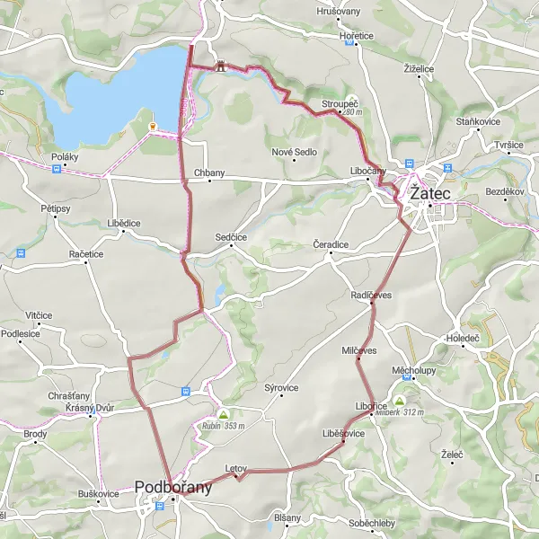 Map miniature of "Podbořany Countryside Escape" cycling inspiration in Severozápad, Czech Republic. Generated by Tarmacs.app cycling route planner