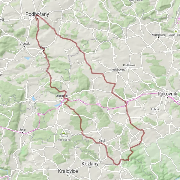 Map miniature of "Podbořany Gravel Adventure" cycling inspiration in Severozápad, Czech Republic. Generated by Tarmacs.app cycling route planner