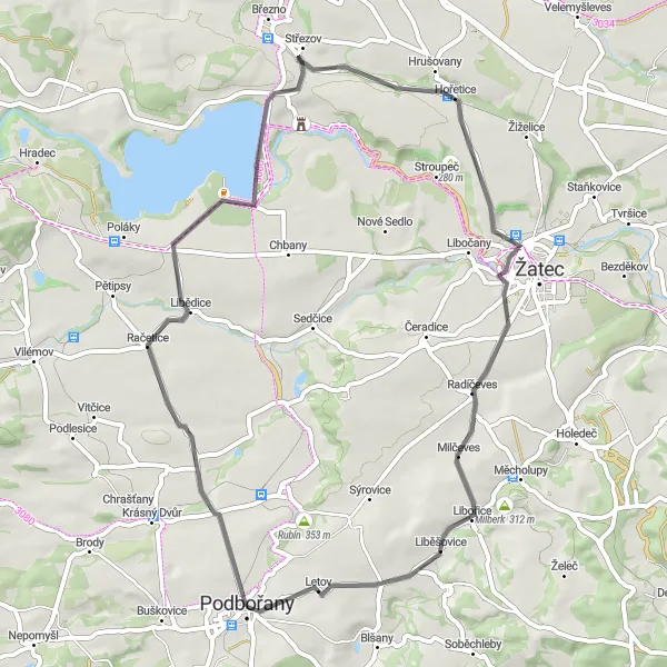 Map miniature of "Vysoké Třebušice Loop" cycling inspiration in Severozápad, Czech Republic. Generated by Tarmacs.app cycling route planner