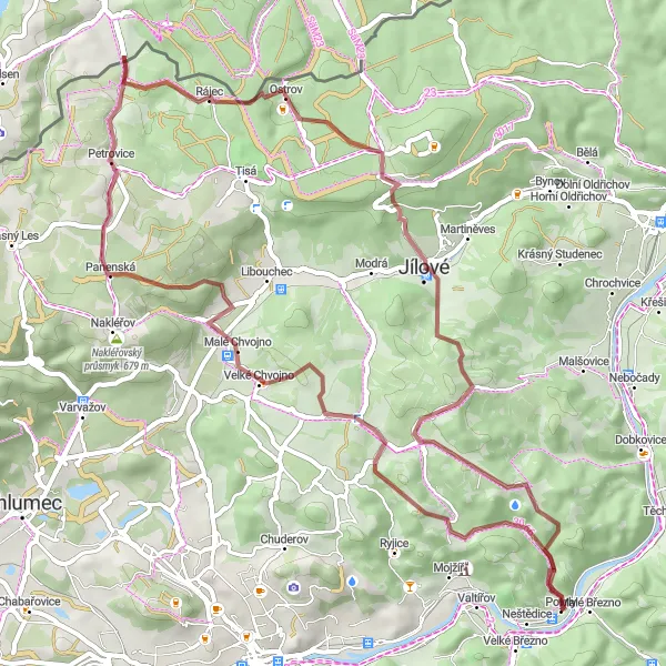 Map miniature of "Povrly-Mírkov Gravel Route" cycling inspiration in Severozápad, Czech Republic. Generated by Tarmacs.app cycling route planner