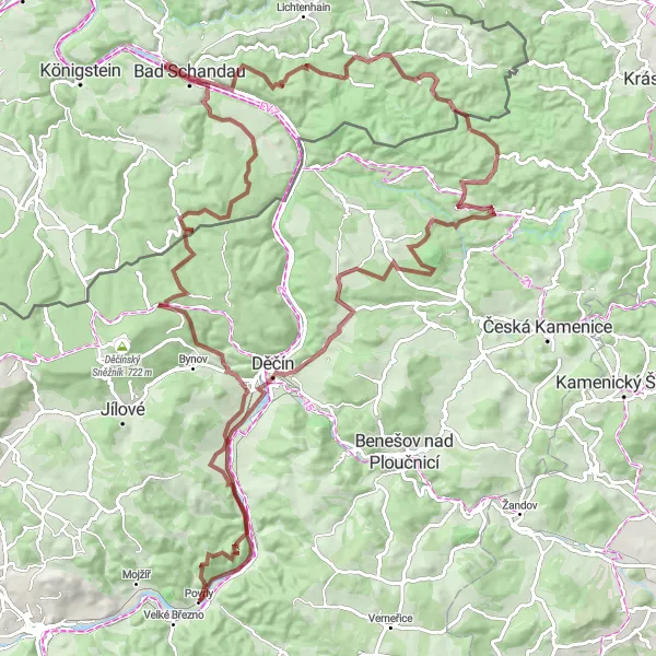 Karten-Miniaturansicht der Radinspiration "Eindrucksvolle Gravel-Route durch atemberaubende Landschaften" in Severozápad, Czech Republic. Erstellt vom Tarmacs.app-Routenplaner für Radtouren