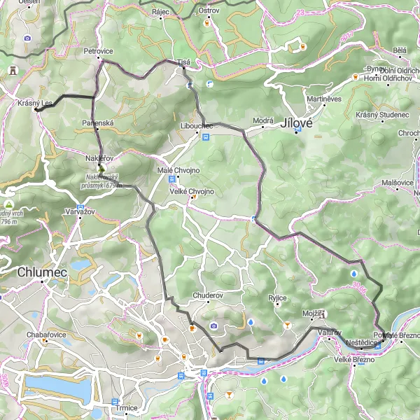 Mapa miniatúra "Historická cesta kolem Nakléřova" cyklistická inšpirácia v Severozápad, Czech Republic. Vygenerované cyklistickým plánovačom trás Tarmacs.app