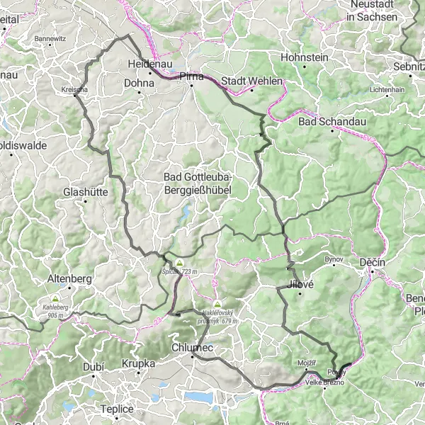 Karten-Miniaturansicht der Radinspiration "Herausfordernde Bergtour rund um Povrly" in Severozápad, Czech Republic. Erstellt vom Tarmacs.app-Routenplaner für Radtouren