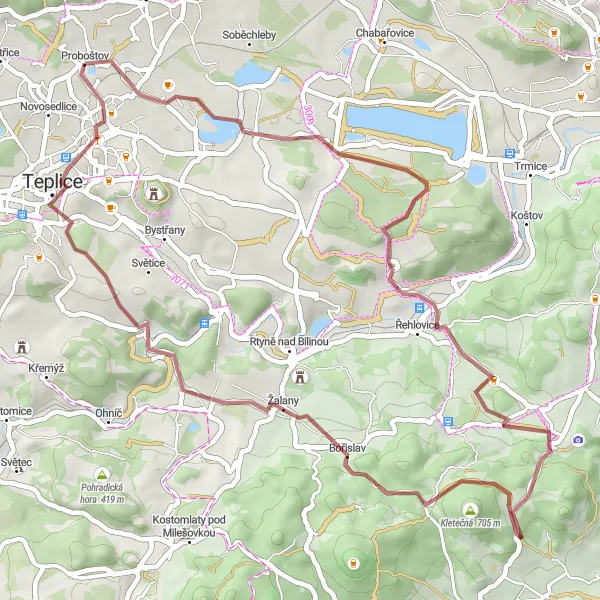 Miniaturní mapa "Trasa kolem Proboštova a okolních vrchů" inspirace pro cyklisty v oblasti Severozápad, Czech Republic. Vytvořeno pomocí plánovače tras Tarmacs.app