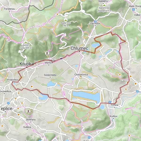 Map miniature of "Proboštov - Hrad Krupka - Francouzský pomník - Jedlová hora - Habrovice - Věšťanský vrch - Sobědruhy" cycling inspiration in Severozápad, Czech Republic. Generated by Tarmacs.app cycling route planner