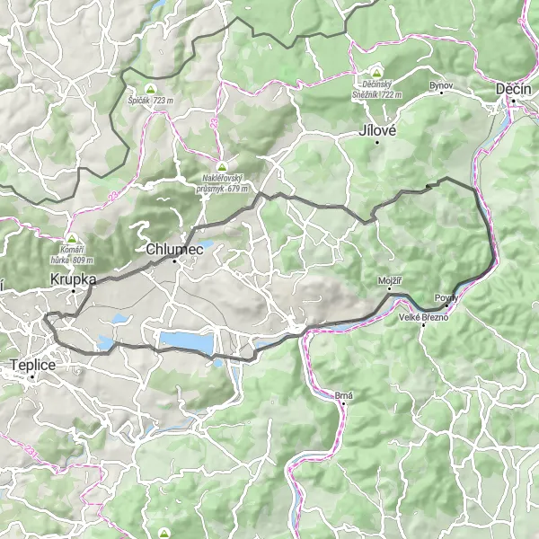 Miniaturní mapa "Okolím Proboštova - Road" inspirace pro cyklisty v oblasti Severozápad, Czech Republic. Vytvořeno pomocí plánovače tras Tarmacs.app