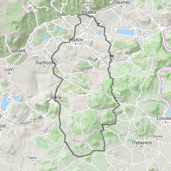 Miniaturní mapa "Cyklo okruh okolo Proboštova" inspirace pro cyklisty v oblasti Severozápad, Czech Republic. Vytvořeno pomocí plánovače tras Tarmacs.app