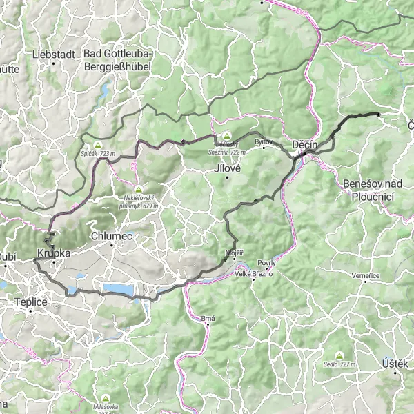 Mapa miniatúra "Okruh kolem Proboštova" cyklistická inšpirácia v Severozápad, Czech Republic. Vygenerované cyklistickým plánovačom trás Tarmacs.app