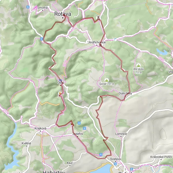 Map miniature of "Gravel Adventure to Josefov" cycling inspiration in Severozápad, Czech Republic. Generated by Tarmacs.app cycling route planner