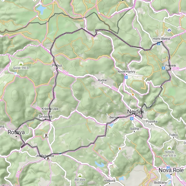 Map miniature of "Classic Road Loop: Rotava Edition" cycling inspiration in Severozápad, Czech Republic. Generated by Tarmacs.app cycling route planner